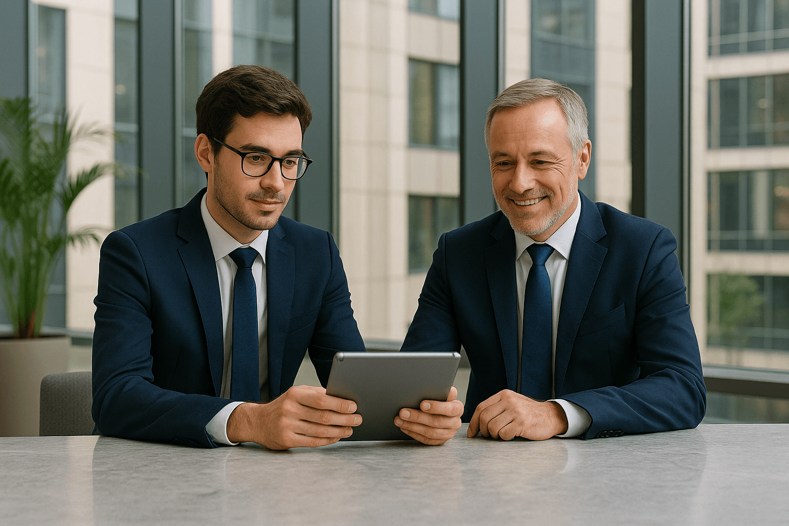 Dwóch mężczyzn siedzących w biurze